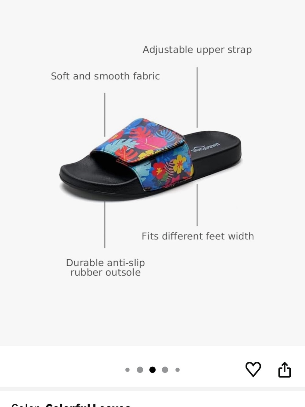 Kids Floral Slide Sandals - Black with Multicolor Floral Strap Sz 1 - Picture 2 of 7